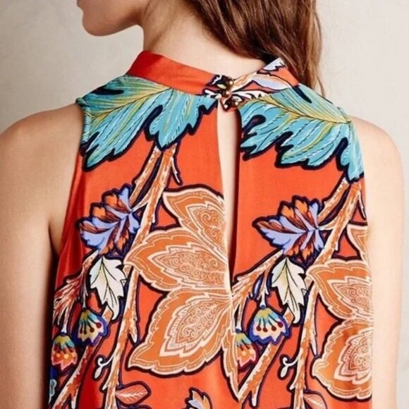 Anthropologie x Maeve Larkhill Mockneck Women Orange Floral Sleeveless Dress - Picture 3 of 9